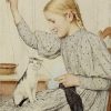 Girl Knitting 2x3 Fridge Magnet
